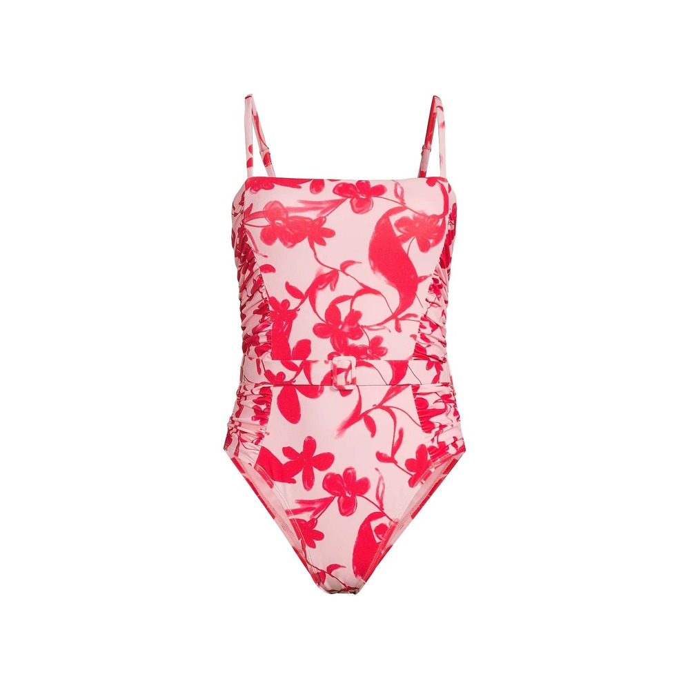 Hutch Jenny One Piece Swimsuit Medium Lipstick Floral Belted Square Neck NWT - Picture 1 of 6